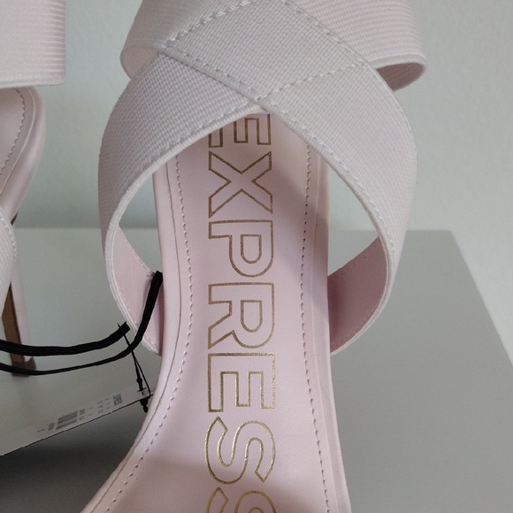Express Brian Atwood x Express Stretch Ankle Strap Heeled Sandals. Light Pink. - Picture 10 of 11